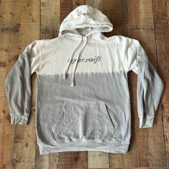 Taylor Swift Folklore Album Hoodie S Dip-Dye Gray & White Cotton/Polyester - Picture 1 of 5